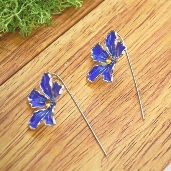 Blue Flower Drop Earrings - Picture 1 of 5